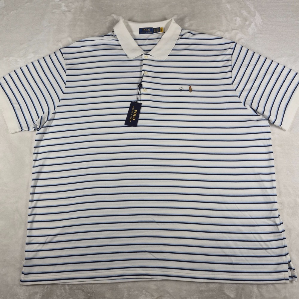 Polo Ralph Lauren Polo Shirt Men's 4XB White Striped Short Sleeve Flesh Pony NWT